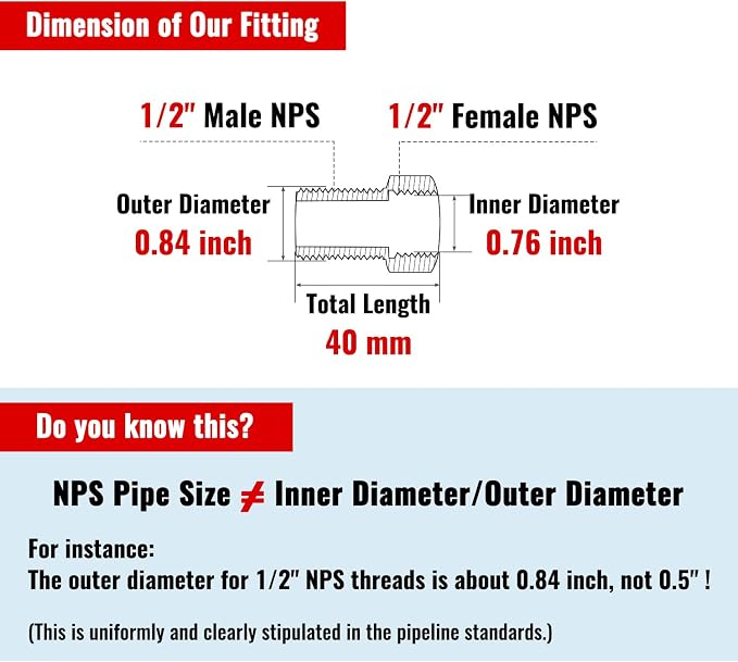40mm 1/2" Female x 1/2" Male Pipe Adapter - Image 3