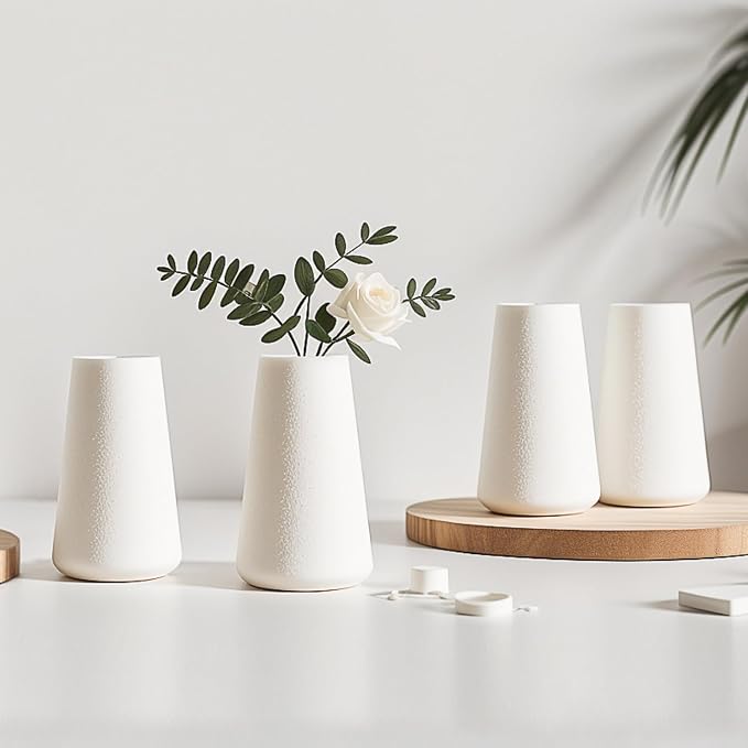 Modern White Small Ceramic Vase Set of 6 - Image 3