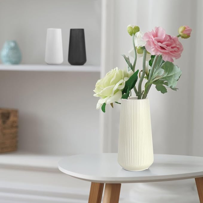 Beige Ceramic Vase, GUKJOB Cute Flower Vase - Image 5