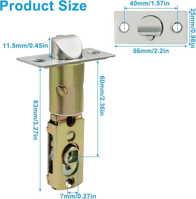Tubular Mortice Latch, Passage Door Latch | Adjustable Flat Latch, 60/70mm Size - Image 2