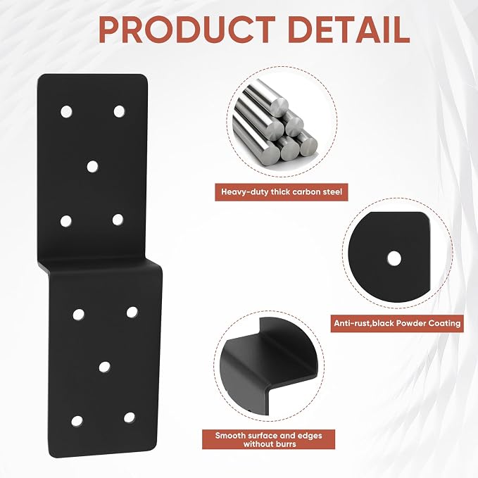 4 Pcs 3"x5" Z Shape Heavy Duty Steel Brackets, 11 Gauge, Timber Connector - Image 4