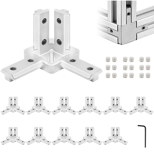 12pcs 4040 Hardware 3-Way Angel Bracket Corner Connector Silver | by SeekLiny