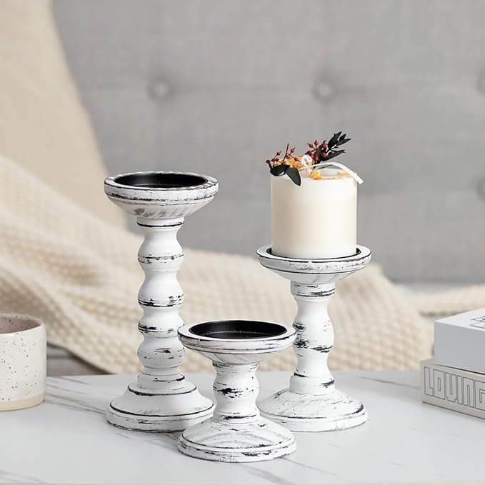 Wood Candle Holders for Pillar, Table Centerpiece, Tall Shabby Chic Decor - Image 8