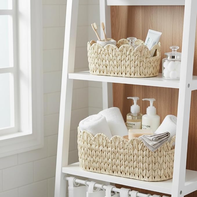 Coeusy Wicker Scalloped Basket Set of 2, Woven Storage Baskets - Image 3