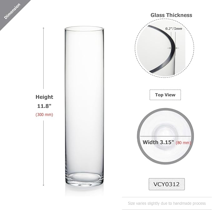 WGVI Quality Thick Weighted Clear Cylinder Glass Vases, Skinny Bud Vase Narrow - Image 2