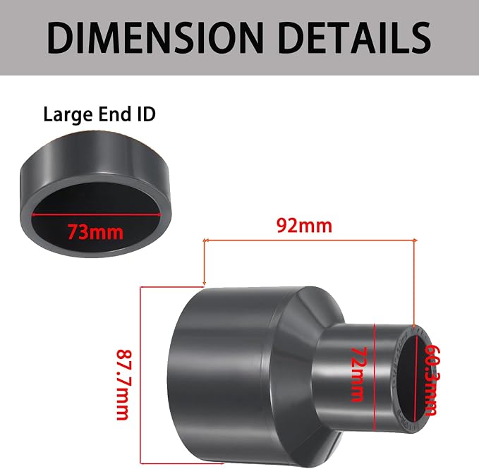 2-1/2 x 2 Inch SCH80 PVC Reducing Coupling, Increaser/Reducer Connector Pipe - Image 2