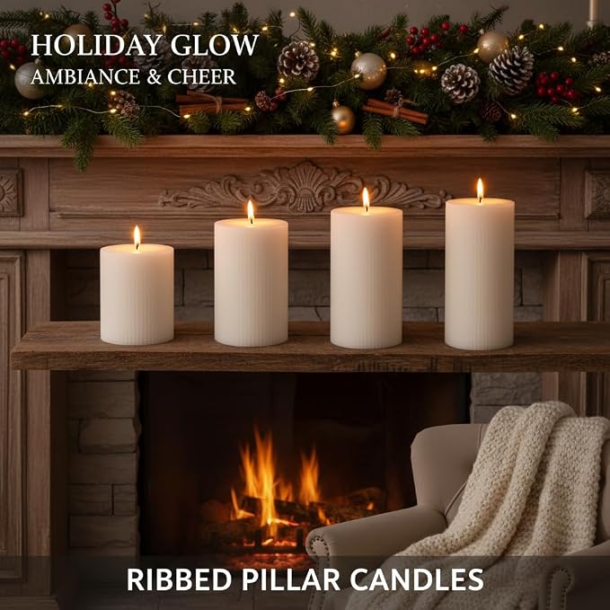 Ribbed Pillar Candles, Large Mixed Soy Wax Scented Pillar Candles | Aesthetic - Image 5