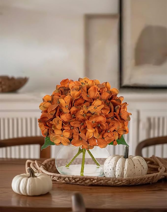 Hollyone Dark Orange Fall Hydrangea Artificial Flowers - Image 6