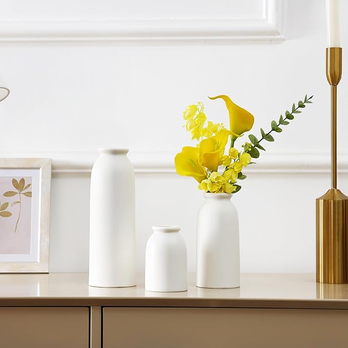 White Ceramic Vases Set of 3, Small Flower Decorative Vase Waterproof | - Image 7
