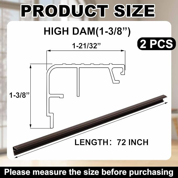 2 Pcs 72" L Fixed Vinyl Sill Threshold Cap 1-3/8 Inches High, Dark Brown | - Image 2