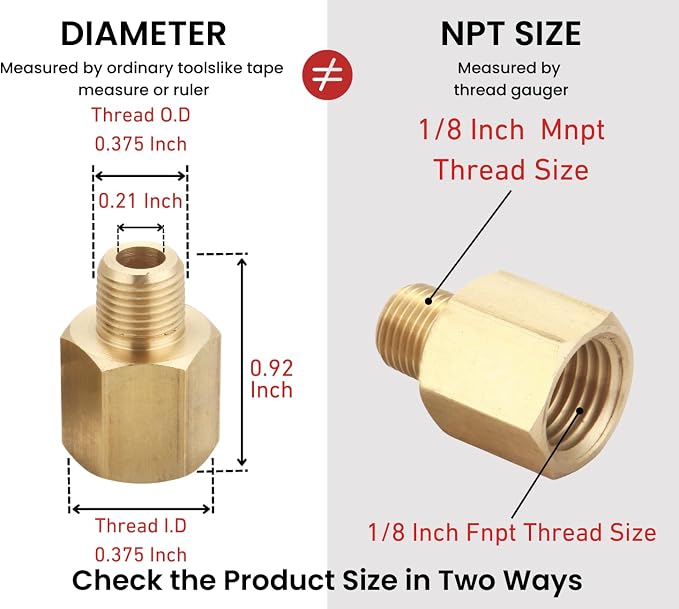 1/8" NPT Male to Female Pipe |, Brass Reducer Adapter 2PCS - Image 2