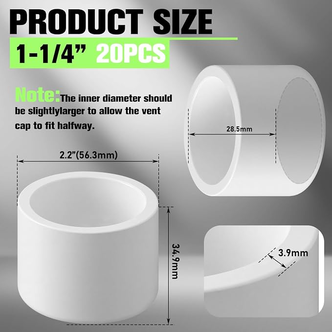 20 Packs 1-1/4 Inch PVC Pipe End Cap, Fitting 1.66" OD Schedule 40 Furniture - Image 2