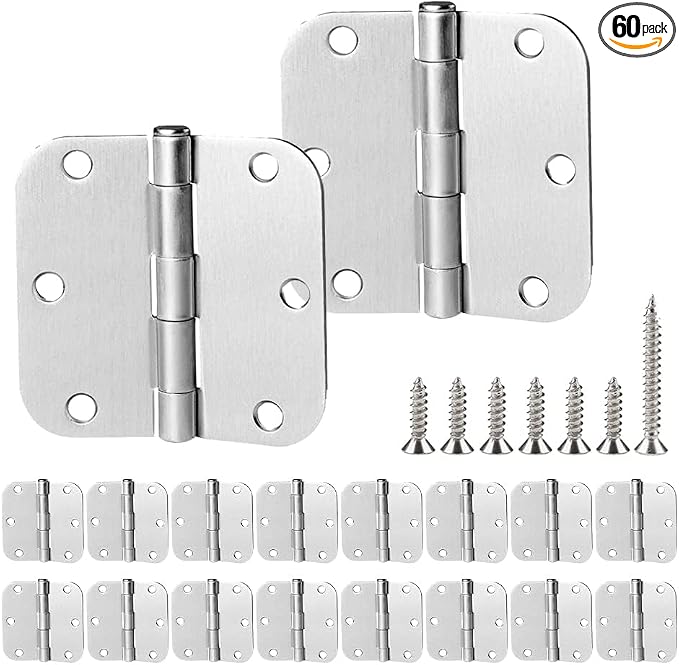 18 Pack Satin Nickel Door Hinges 3.5 inch Brushed Nickel Hinges Rounded 5/8" by SUNTAI
