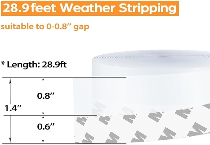 28.9 Ft Weather Stripping Door Seal Strip Tape, Silicone Draft Stopper - Image 2