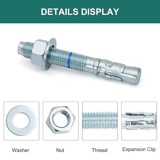 3/4" x 5-1/2" Concrete Anchors 3/4 inch Wedge Anchors Bolts Zinc Plated - Image 3