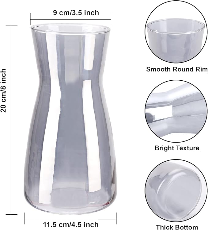 8 Inch Gray Glass Vase for Flowers, Modern Boho Table Decor | Farmhouse Vases - Image 4