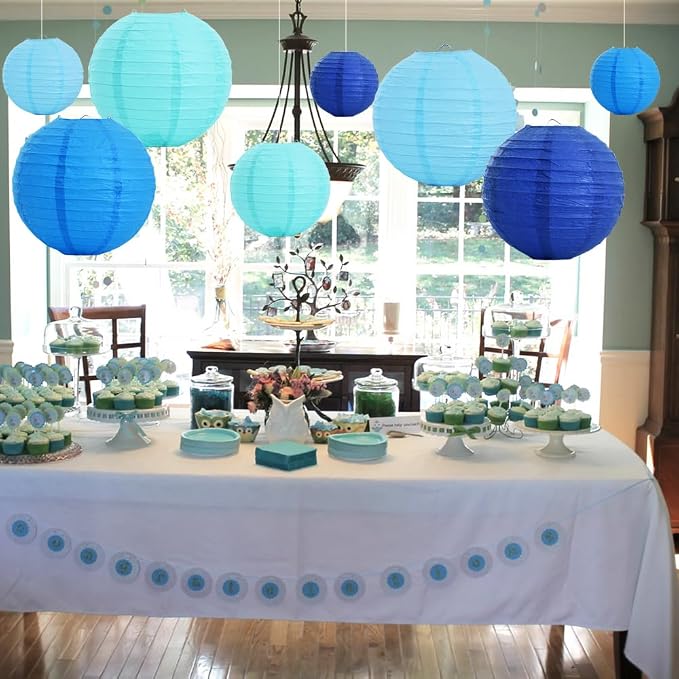 BEISHIDA Blue Mix Paper Lanterns 16Pcs 6/8/10/12 Inch Round Chinese Lamp | - Image 5