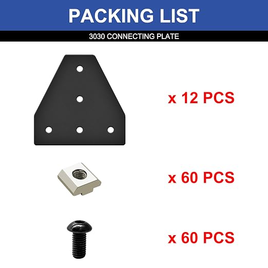 12pcs 3030 Extrusion Joint Plate Connector Corner T Bracket Black | 3030 V Slot - Image 3