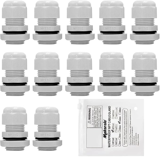 MAKERELE 1/2 NPT Nylon Cable Gland Strain Relief Connector Waterproof IP68 | by MAKERELE
