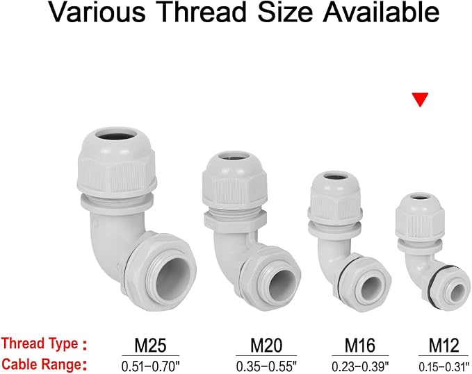 M12 Cable Gland, 90 Degree Adjustable 4-8mm Strain Relief, Cord Connectors - Image 6