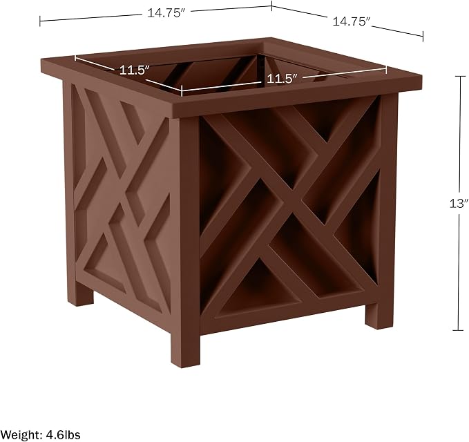 Pure Garden Lattice Design Outdoor Planter Box, 14.75” x 13” | Decorative Plant - Image 6