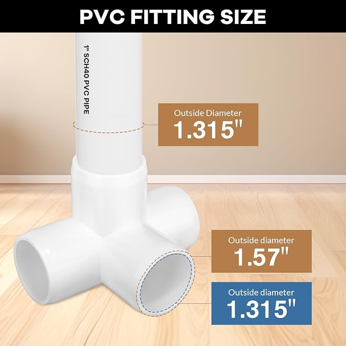 4 Way PVC Fittings 1 Inch, Furniture Grade Pipe Connector Elbow, 4 Way Side - Image 2
