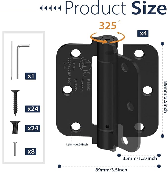 4-Pack 3.5 Inch Self Closing Door Hinges, 5/8" Radius Corners, Adjustable - Image 2