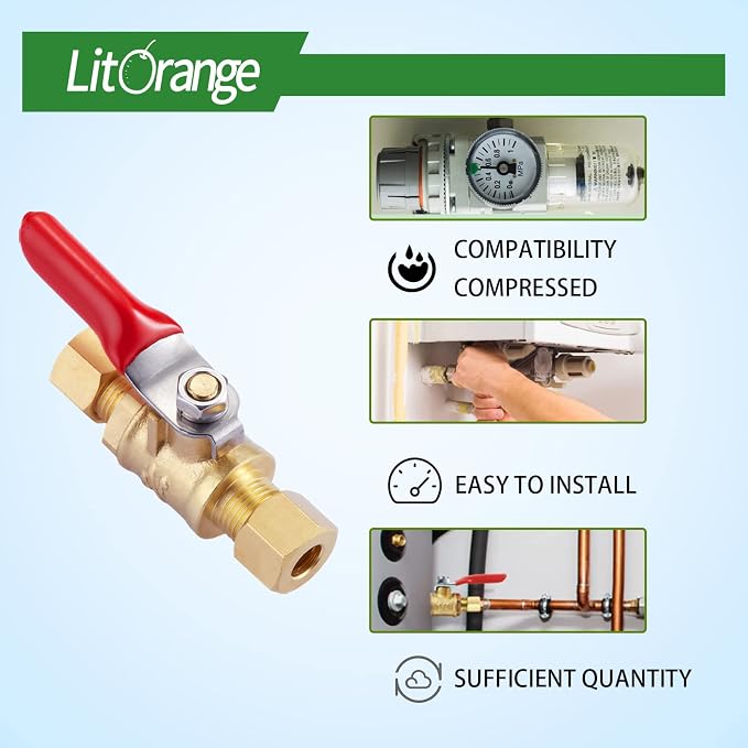 4 Pcs Lead-Free Brass Mini Ball Valve Shut Off Switch, 1/4 inch Compression | - Image 8