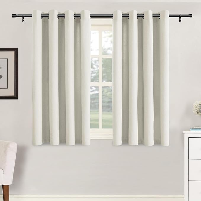 H.VERSAILTEX Natural Linen Textured Cafe Curtains 45 inch Length, Thick Faux by HVERSAILTEX