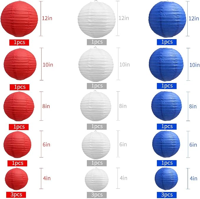 BEISHIDA Red Blue White Paper Lanterns 4/6/8/10/12 Inch Round Chinese Lamp | - Image 2
