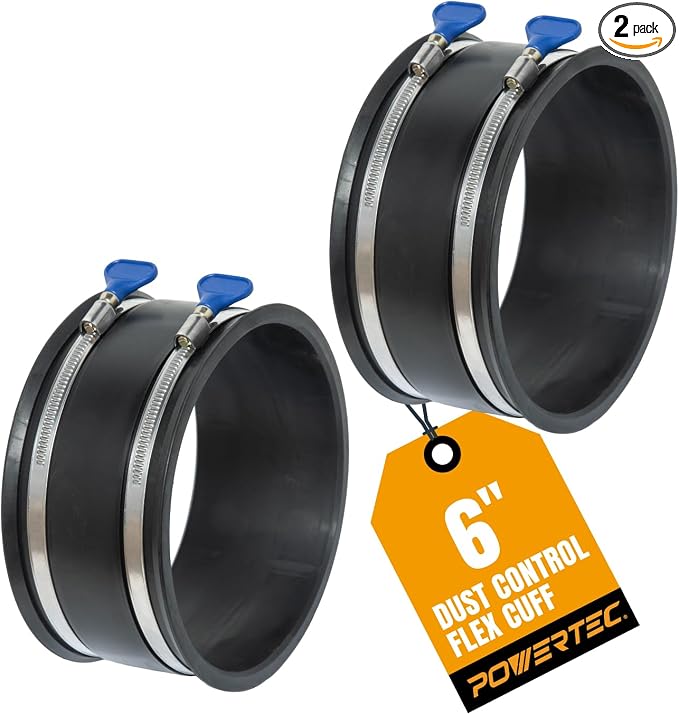 POWERTEC 70281-P2 6 Inch Dust Control Flex Cuff w/Adjustable Key Hose Clamps by POWERTEC
