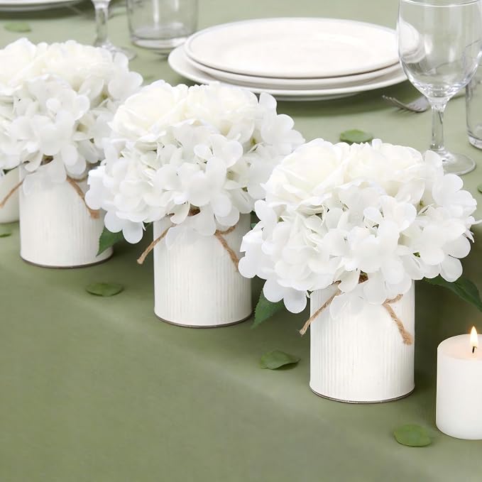 White Flower Table Centerpieces, Rose & Hydrangea - Image 2