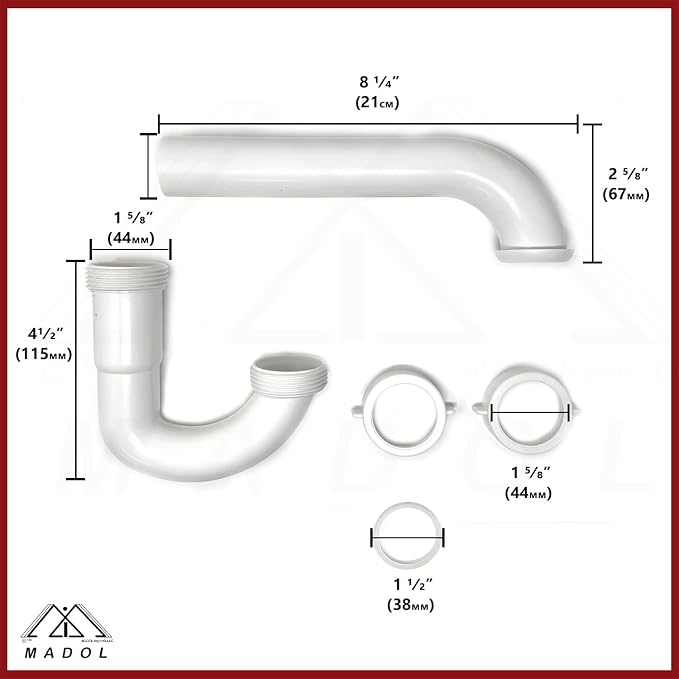 1 1/4" P Trap Kitchen Sink Bathroom, Fits 1 1/4" White Plastic Tubular - Image 3