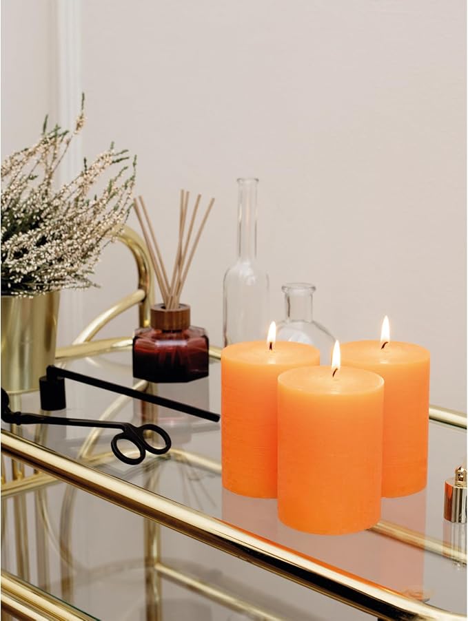 3x4 inch Pillar Candles Set of 3 – Unscented Dripless Rustic Orange Candles - Image 6