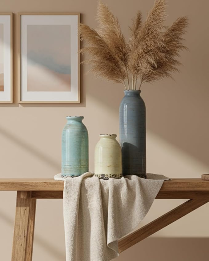 Modern Pottery Vase Set of 3, Neutral Ceramic Bottle Vases - Image 5