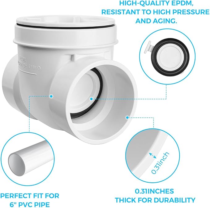 Cinsda 6" PVC Backwater Valve, 6 Inch Back Flow Preventer Valve, Backflow Water - Image 3