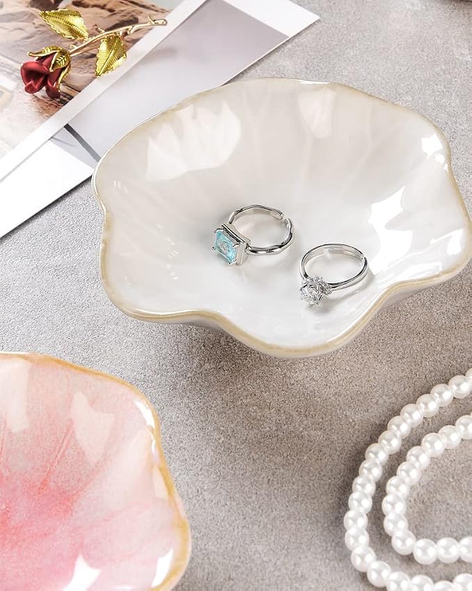 JAMEND CLXP 2PCS White Lotus Leaf Shape Ring Holder Dish, Small Key Bowl - Image 5
