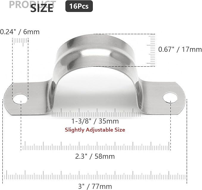 16Pcs 1-3/8 Inch Stainless Steel Conduit Clamps | Two Hole Strap, U Bracket - Image 4