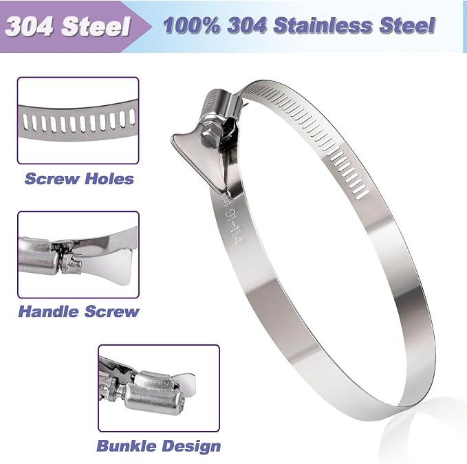 2 Pack 4 inch Hose Clamp, Adjustable 3 1/2"-4 1/2" OD, Handle Screw | 304 - Image 4