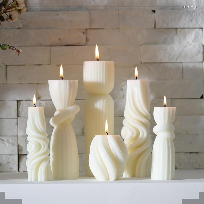 Threlaco 6 Pcs Ribbed Pillar Candles Modern Aesthetic Ribbed Decorative Candle - Image 4