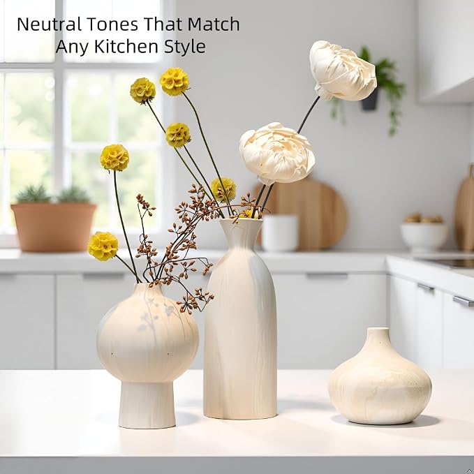 White Ceramic Vase Set of 3, Modern Organic Home Decor | Aged-stone texture - Image 7