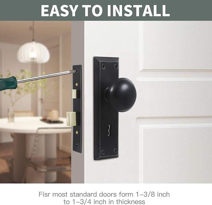Mortise Lock Latch Replacement Parts, Matte Black Finish | Includes Antique - Image 4