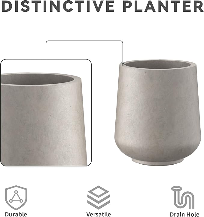 Kante Set of 3 Weathered Concrete Curved Round Planters - Image 8