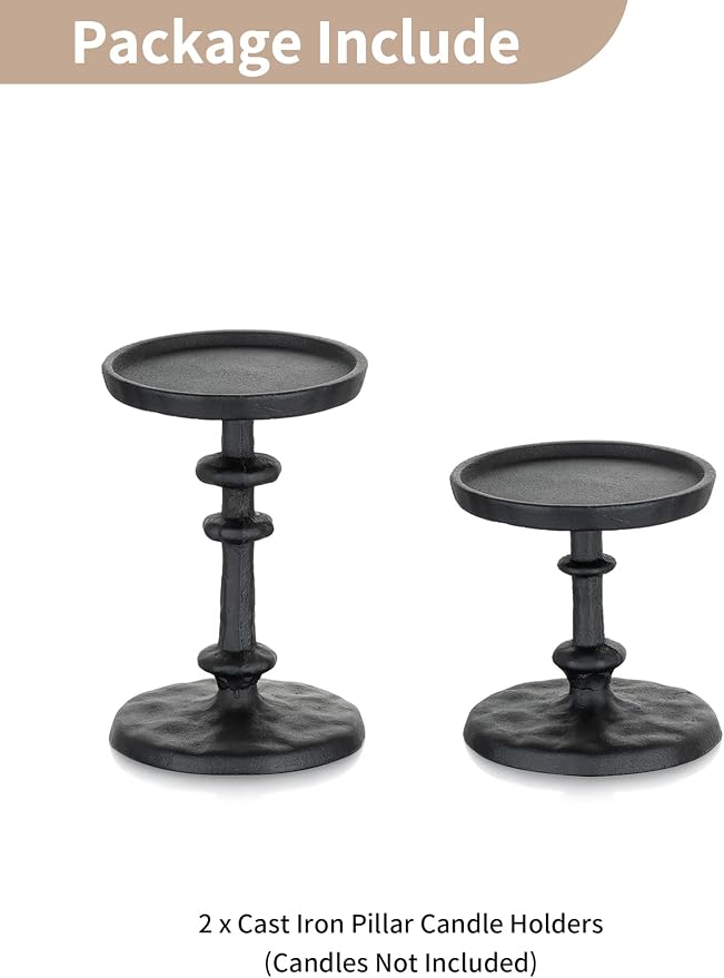 NUPTIO Pillar Candle Holder Black: Solid Cast Iron Candle Stand | Hammered - Image 6