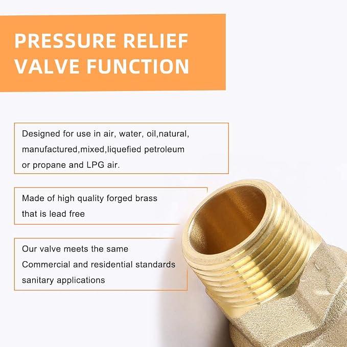 150Psi Temperature and Pressure Relief Valve, 3/4" NPT Threaded, Brass Pressure - Image 7