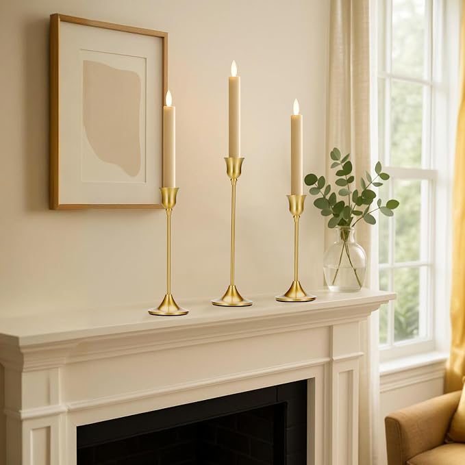 Tifanso 3PCS Vintage Brass Gold Taper Candlestick Holders - Image 7