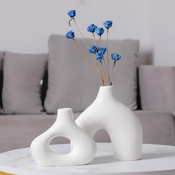 CEMABT White Ceramic Vase Set of 2 - Image 6