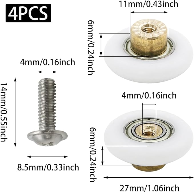 4 Pcs 27mm Shower Sliding Door Roller Replacement Wheels | Shower Door Rollers - Image 2