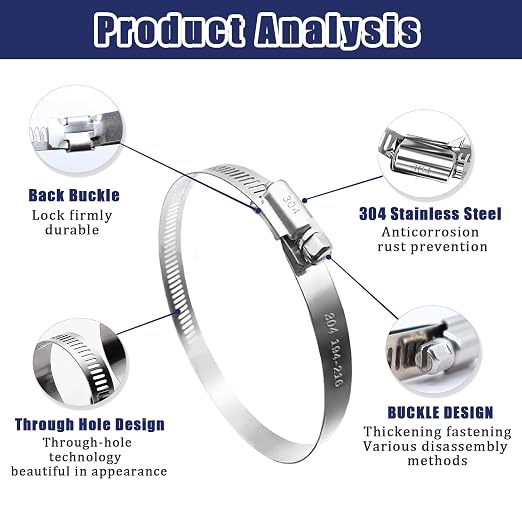 6PCS 304 Stainless Steel Hose Clamp, Adjustable 7.64"-8.5"/194-216mm and - Image 4