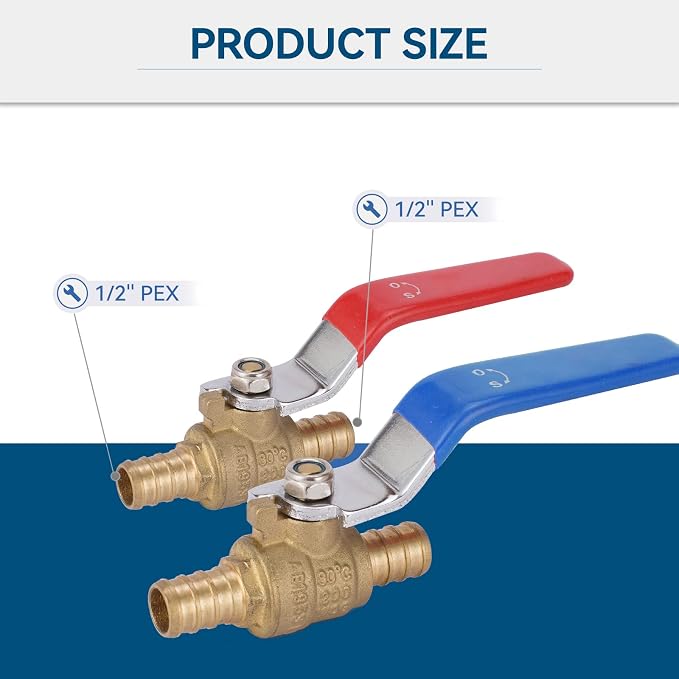 10-Pack GUOFIS 1/2-Inch PEX Crimp Full Port Ball Valve | 1/4 Turn Hot and Cold - Image 6